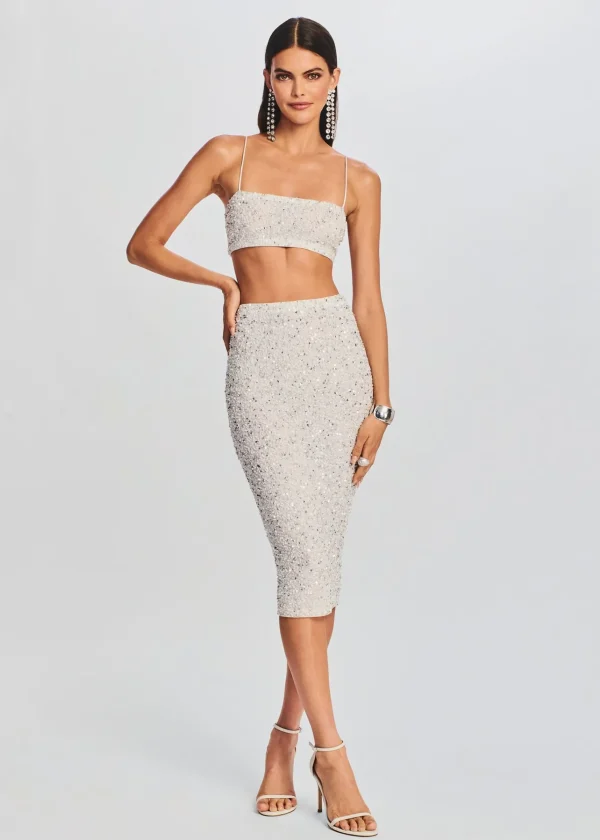 Sequin Styles*Retrofete Lowe Sequin Skirt Silver/White