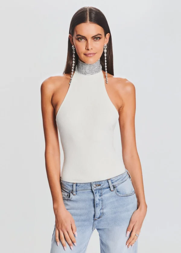 Bachelorette Party*Retrofete Maci Embellished Knit Bodysuit White