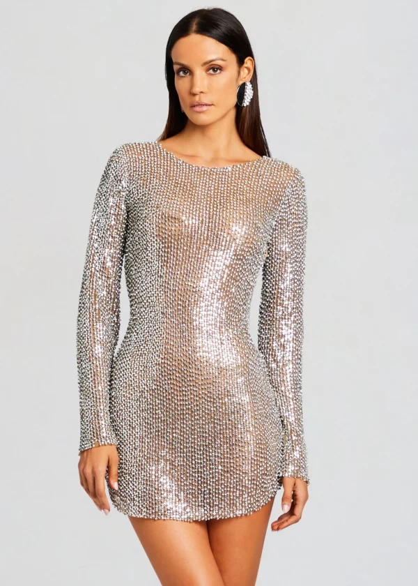 RETROFÊTE*Retrofete Malaya Sequin Embellished Dress Silver/Tannin