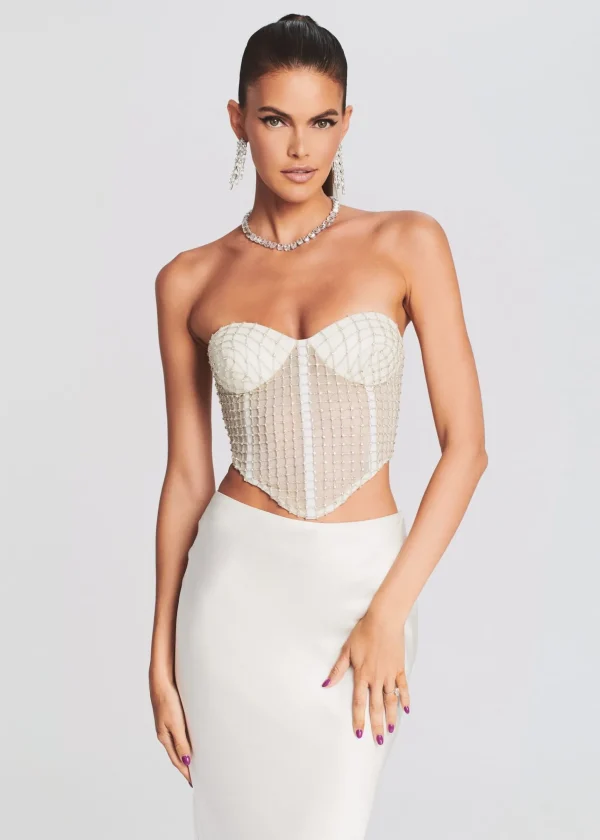Honeymoon Looks*Retrofete Margery Embellished Bustier Top White