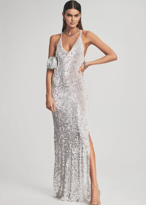 RETROFÊTE*Retrofete Marie Sequin Crochet Dress White/Silver