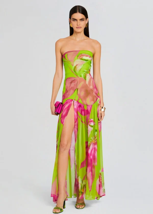 Gowns*Retrofete Marisol Silk Dress Lime Anthurium