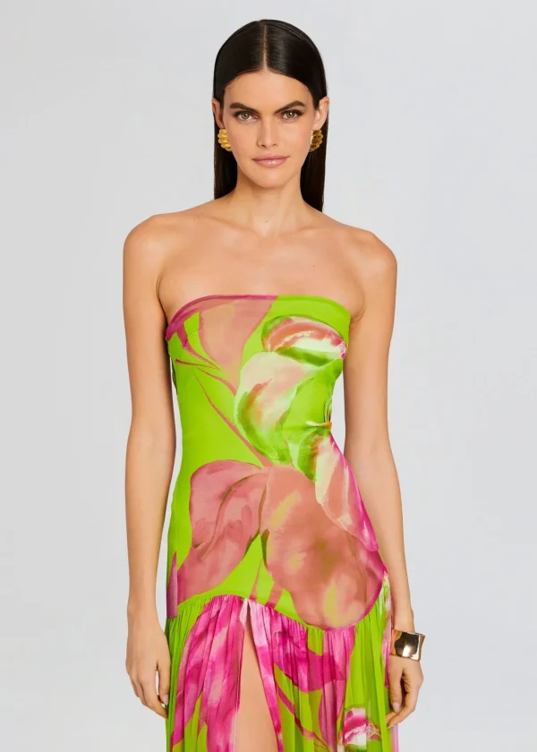 Gowns*Retrofete Marisol Silk Dress Lime Anthurium