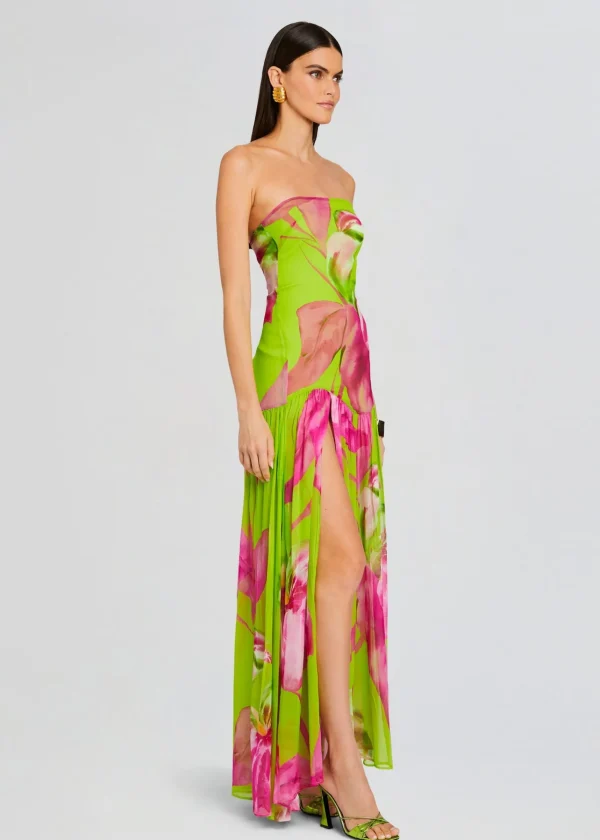Maxi*Retrofete Marisol Silk Dress Lime Anthurium