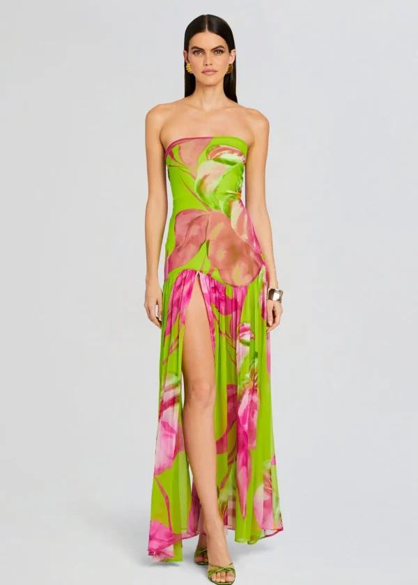 Gowns*Retrofete Marisol Silk Dress Lime Anthurium