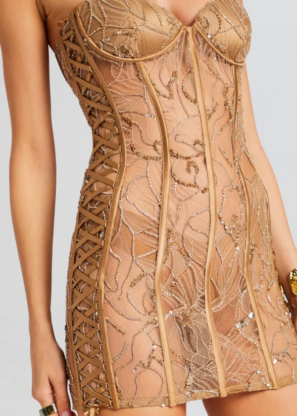 Neutral Moments*Retrofete Matilda Embellished Lace Dress Tannin