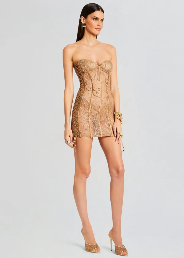 Guest Of*Retrofete Matilda Embellished Lace Dress Tannin