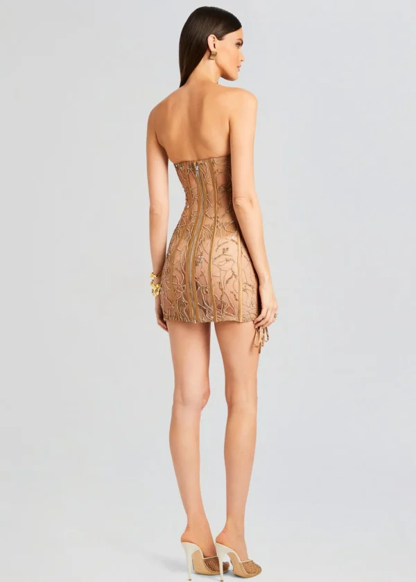 Guest Of*Retrofete Matilda Embellished Lace Dress Tannin