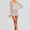 RETROFÊTE*Retrofete Meadow Sequin Crochet Romper White/Silver