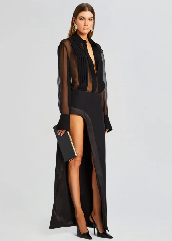 Night Out*Retrofete Meghan Panelled Silk Blouse Black