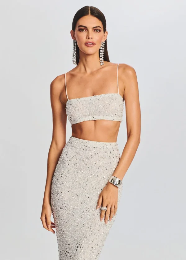 Bachelorette Party*Retrofete Mera Sequin Top Silver White