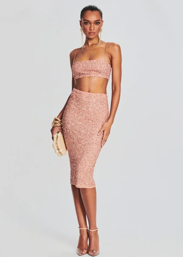 Guest Of*Retrofete Mera Sequin Top Dusty Peach