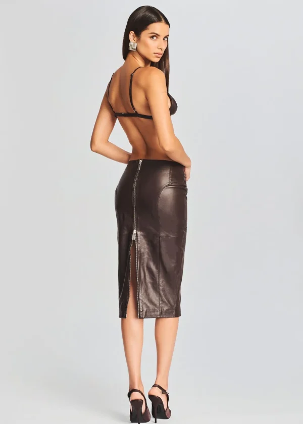 Neutral Moments*Retrofete Mercy Leather Skirt Dark Chocolate