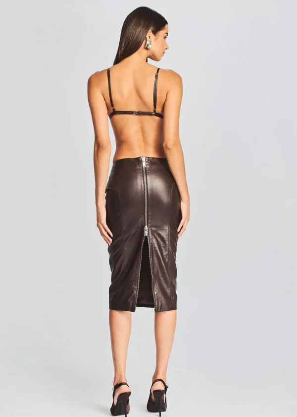 Neutral Moments*Retrofete Mercy Leather Skirt Dark Chocolate