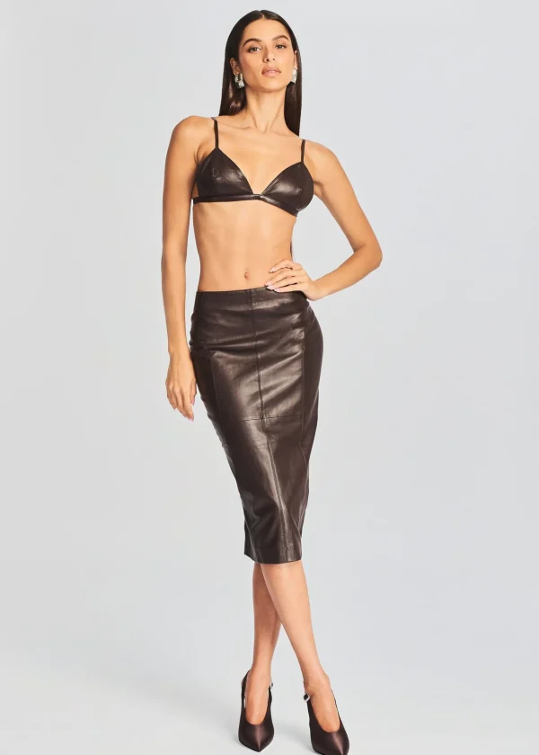 Neutral Moments*Retrofete Mercy Leather Skirt Dark Chocolate