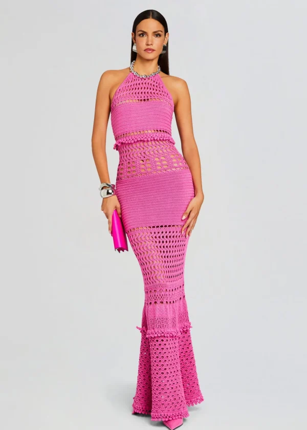 Sheer Bliss*Retrofete Mesa Knit Crochet Dress Paradise Pink