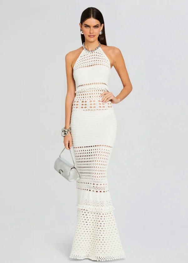 Honeymoon Looks*Retrofete Mesa Knit Crochet Dress Iridescent White