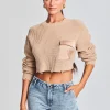 Tops*Retrofete Mid Cropped Devin Sweater Tan