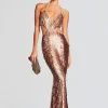 RETROFÊTE*Retrofete Miko Feather Sequin Dress Bronze/Gold