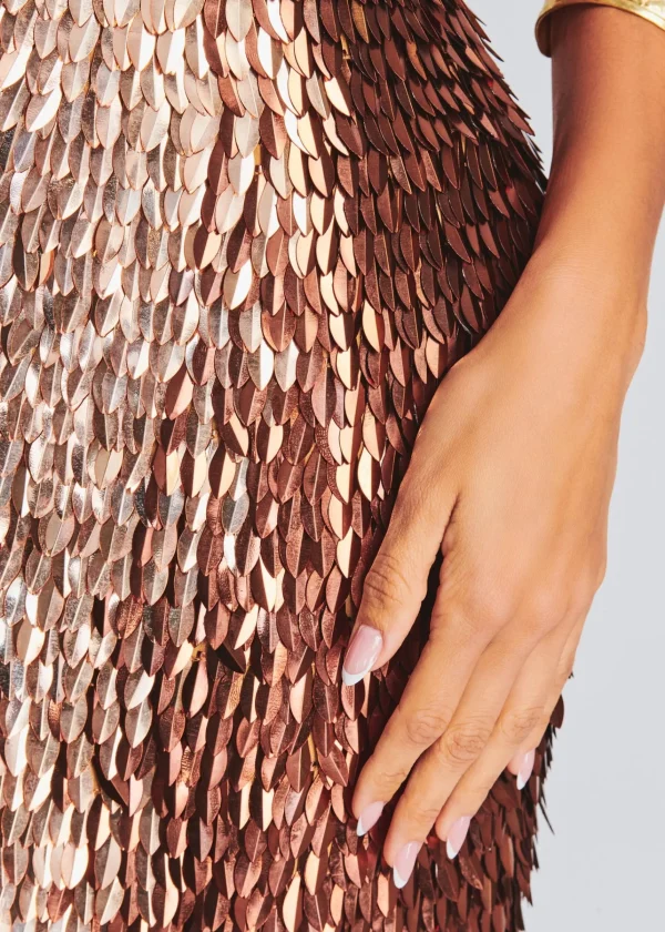 RETROFÊTE*Retrofete Miko Feather Sequin Dress Bronze/Gold