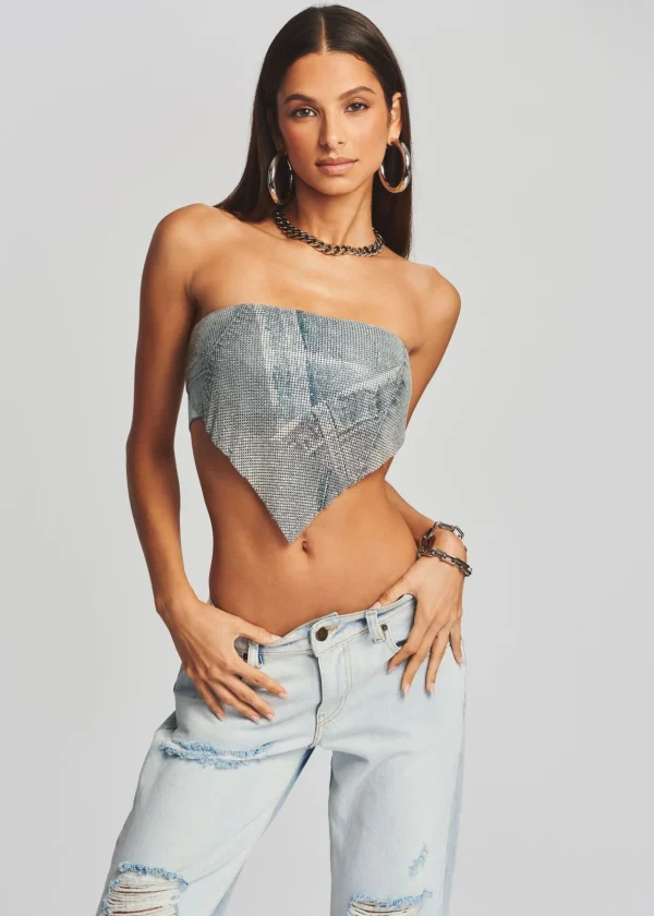 Final Sale*Retrofete Milos Embellished Chainmail Top Romano Denim