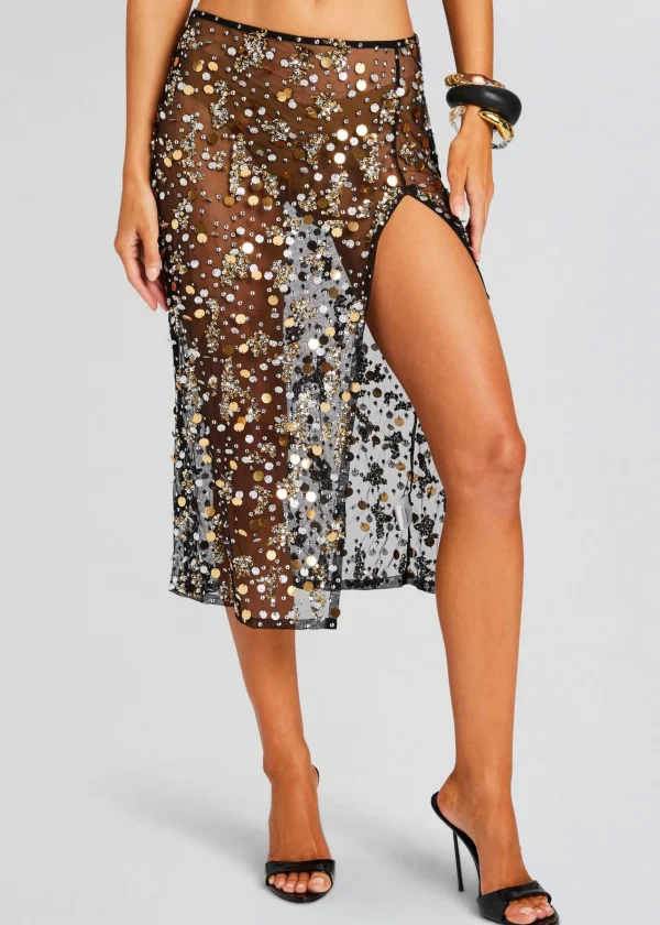Exclusively Ours*Retrofete Mirage Embellished Skirt Black/Gold