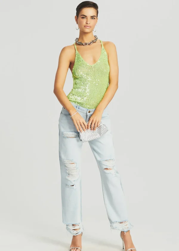 Final Sale*Retrofete Molly Sequin Crochet Top Lime Green