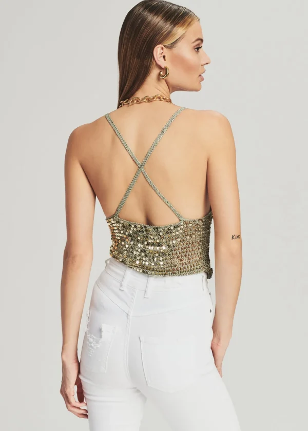 Honeymoon Looks*Retrofete Molly Sequin Crochet Top Sage