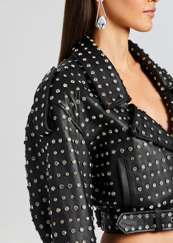 RETROFÊTE*Retrofete Mora Embellished Leather Jacket Black