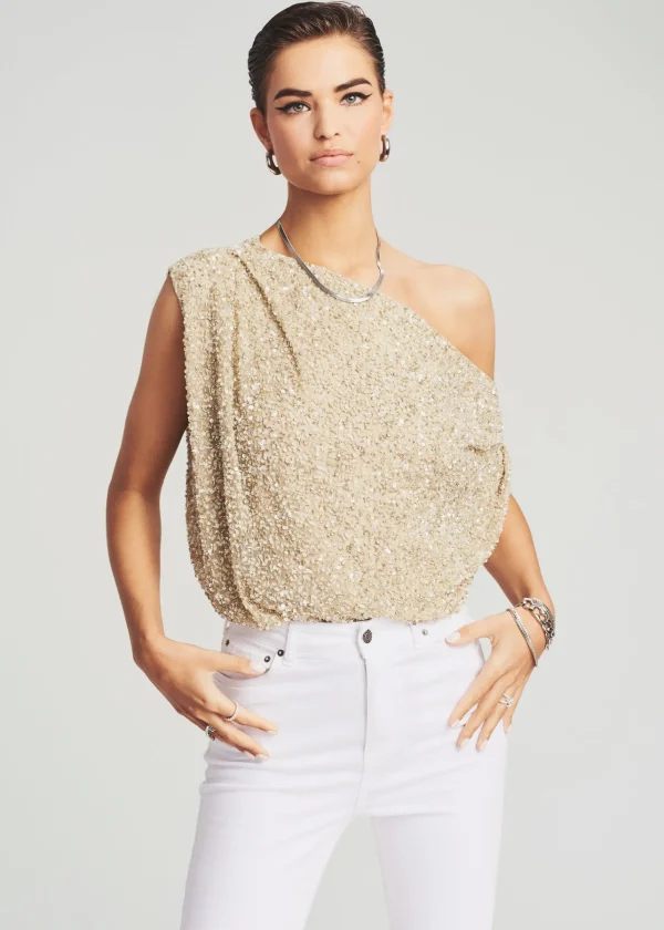 Honeymoon Looks*Retrofete Myles Sequin Top Sage
