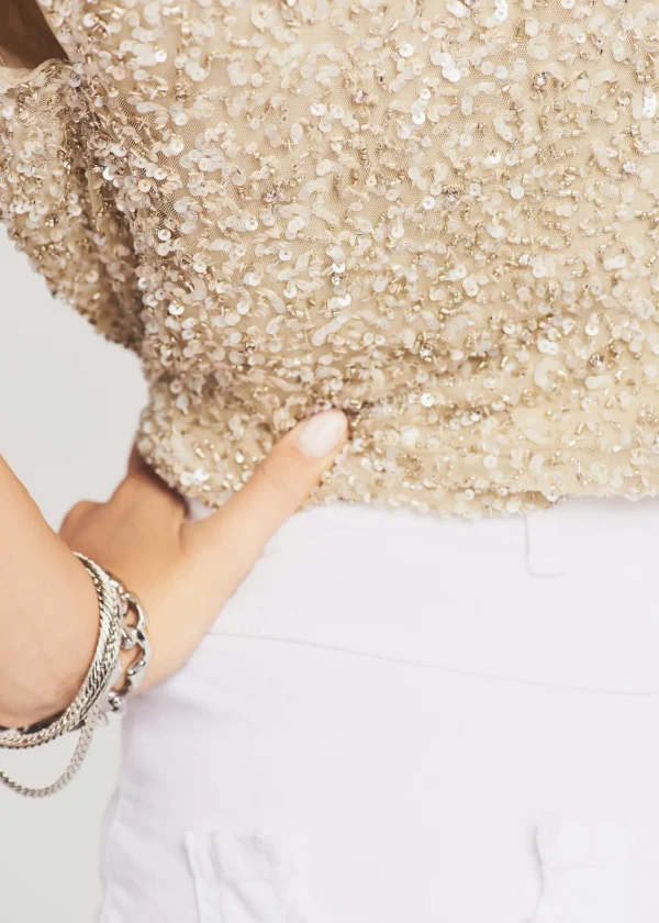 Honeymoon Looks*Retrofete Myles Sequin Top Sage