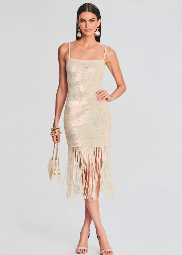 Midi*Retrofete Nalu Sequin Crochet Dress Iridescent Ivory