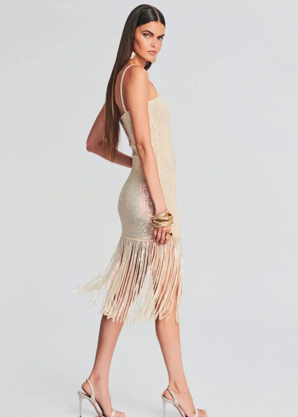 Midi*Retrofete Nalu Sequin Crochet Dress Iridescent Ivory