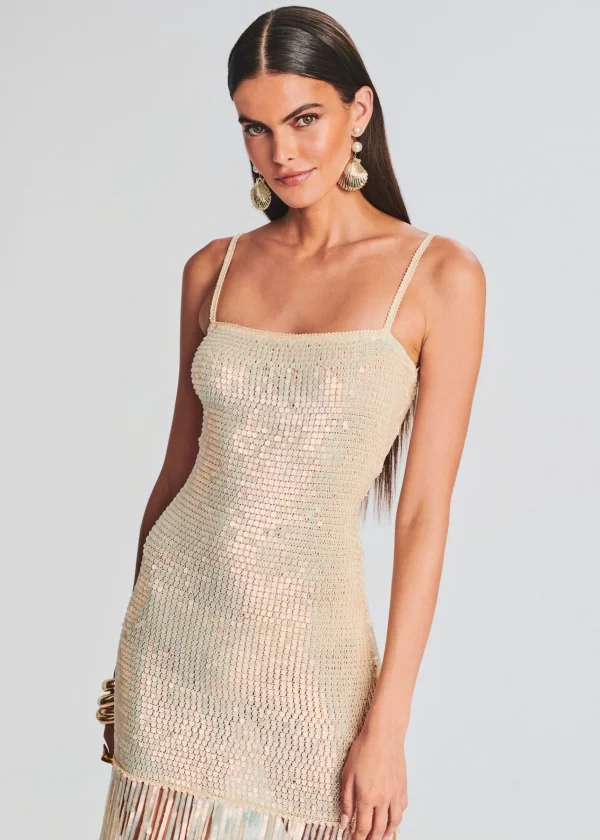 Midi*Retrofete Nalu Sequin Crochet Dress Iridescent Ivory
