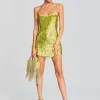 RETROFÊTE*Retrofete Nara Feather Sequin Dress Lime Punch