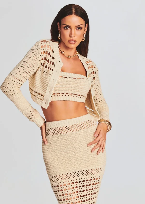 Sheer Bliss*Retrofete Nico Knit Crochet Cardigan Ivory/Gold