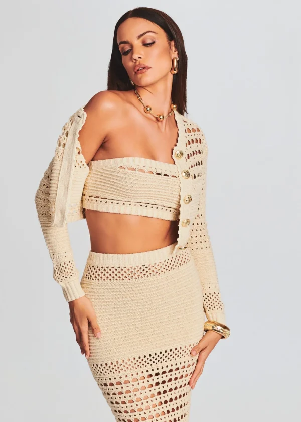 Tops*Retrofete Nico Knit Crochet Cardigan Ivory/Gold
