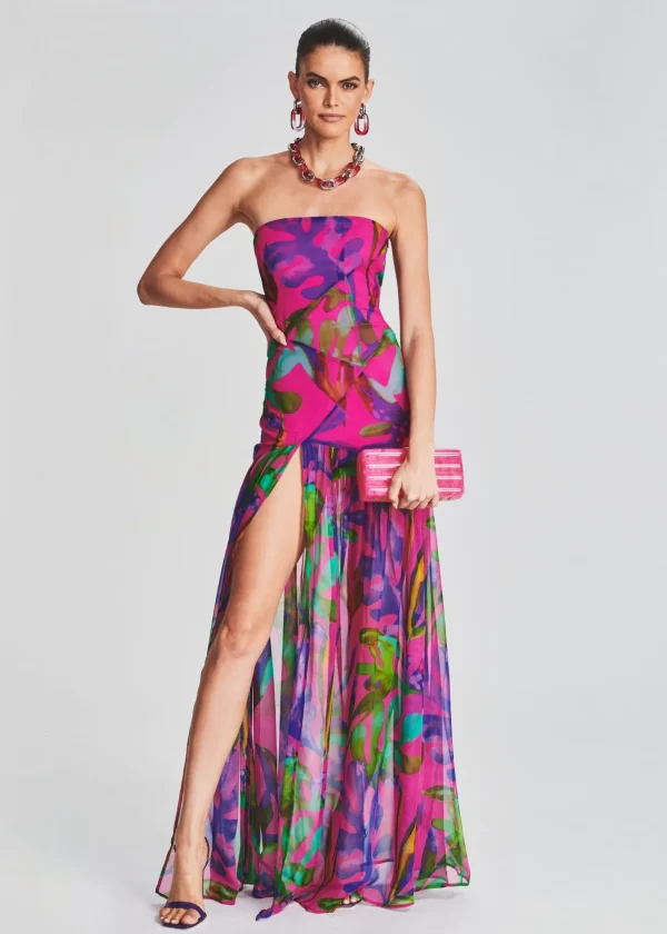 Gowns*Retrofete Nicole Silk Chiffon Dress Tropical Leaf