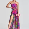 Guest Of*Retrofete Nicole Silk Chiffon Dress Tropical Leaf