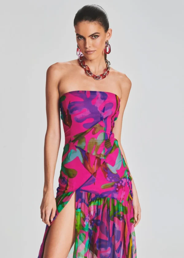 Tropical Hues*Retrofete Nicole Silk Chiffon Dress Tropical Leaf