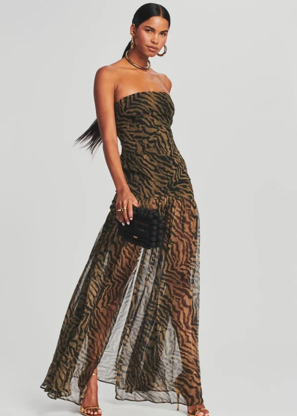 Guest Of*Retrofete Nicole Silk Chiffon Dress Tiger Stripe