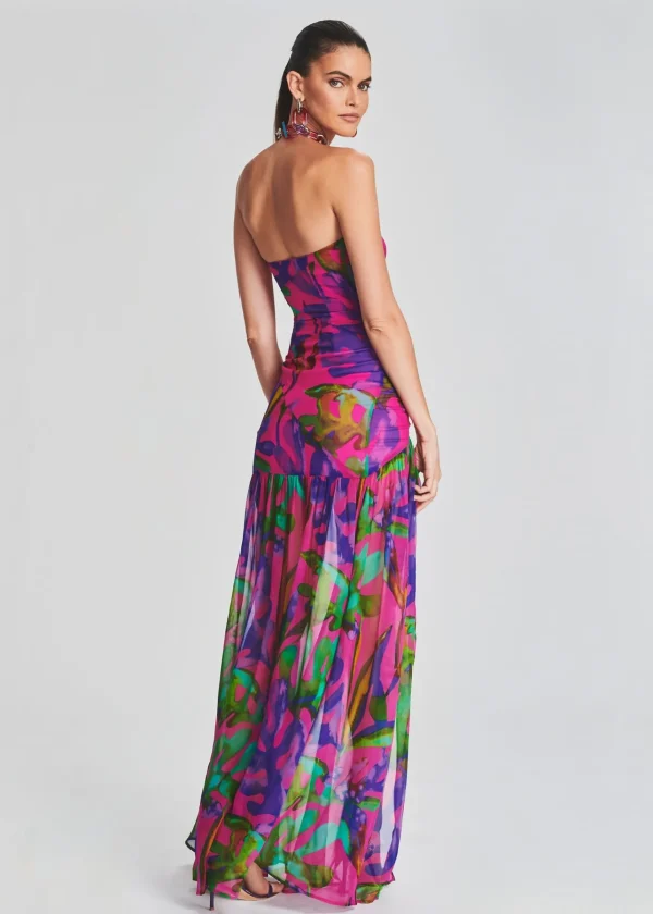 RETROFÊTE*Retrofete Nicole Silk Chiffon Dress Tropical Leaf