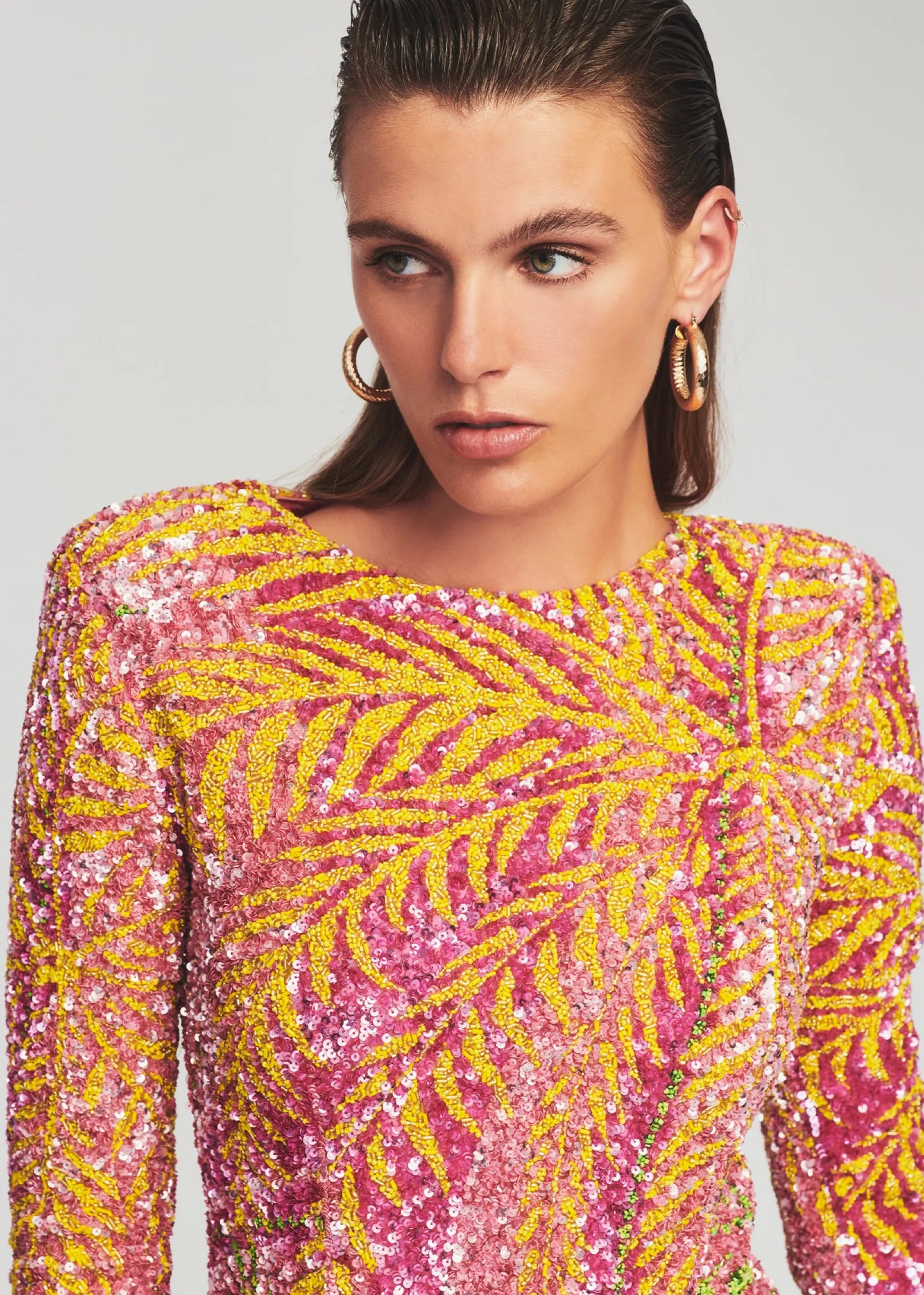 nikki_sequin_palm_dress_1-2.webp RETROFÊTE*Retrofete Nikki Sequin Palm Dress Tropical Palm