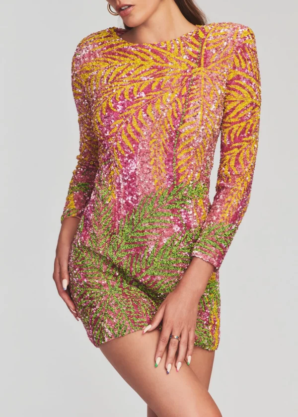 Dresses*Retrofete Nikki Sequin Palm Dress Tropical Palm