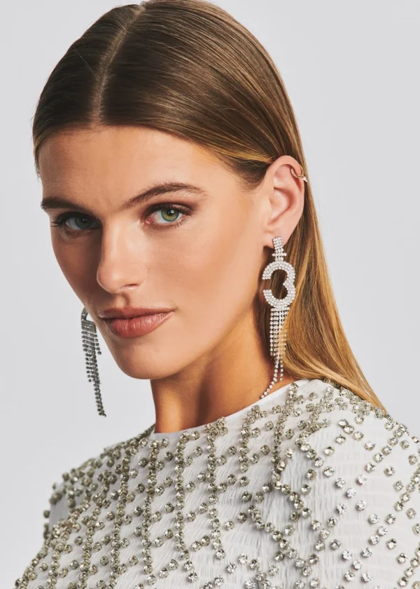 Accessories*Retrofete Number Rhinestone Earring Silver