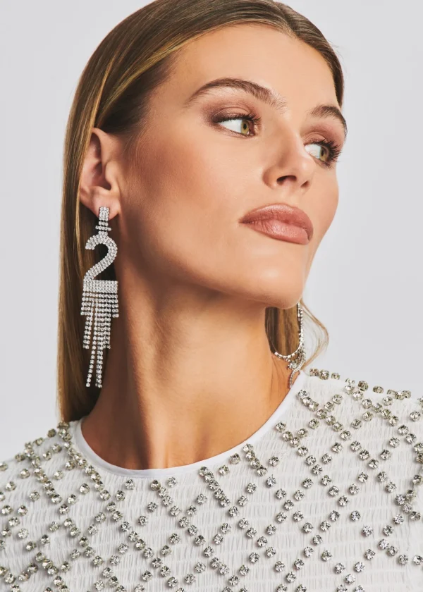 Accessories*Retrofete Number Rhinestone Earring Silver