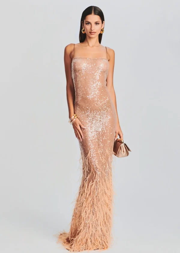 Reception Dresses*Retrofete Odessa Sequin Feather Dress Tannin