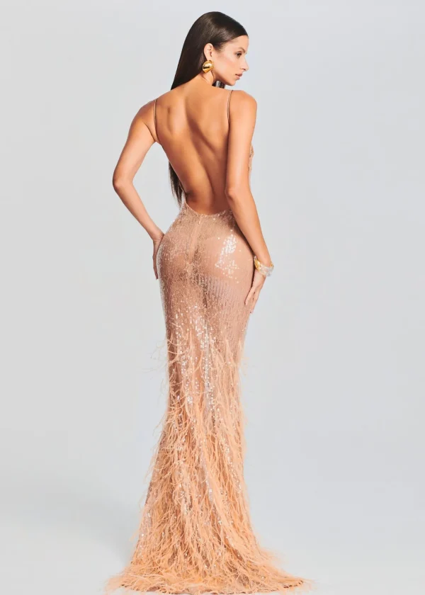 Neutral Moments*Retrofete Odessa Sequin Feather Dress Tannin
