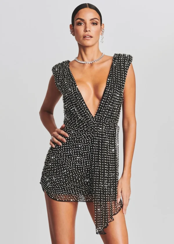 Dresses*Retrofete Onyx Crystal Embellished Dress Black with Silver