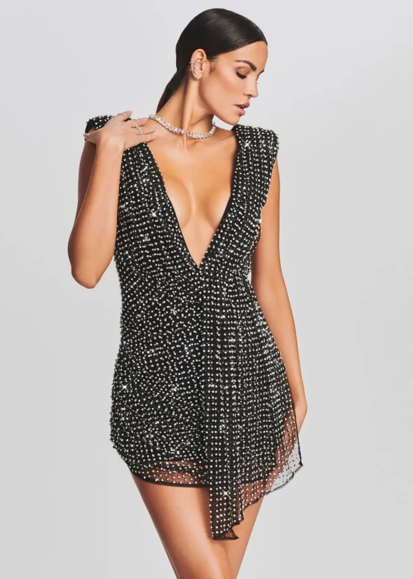 Guest Of*Retrofete Onyx Crystal Embellished Dress Black with Silver